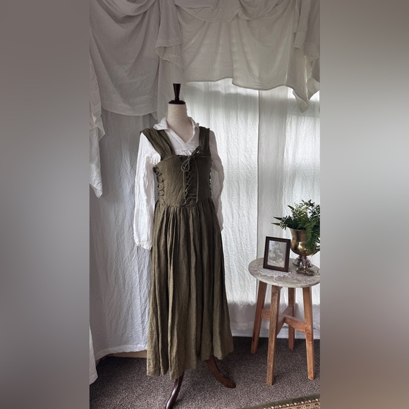 **NWOT** Linennaive Glory 33 | Front Lace Up Dress in Olive Green - Picture 10 of 16